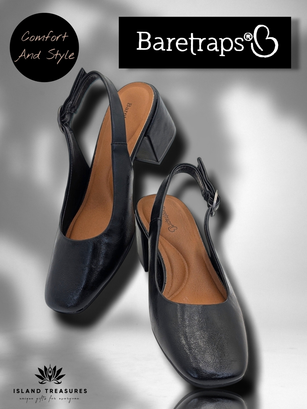 Baretraps "Ester" Women's Size 8M Black Faux Leather Slingback Block Heel
